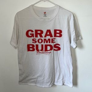 🌿3/$12 Budweiser T-shirt Shirt Hanes Cotton White Red Unisex Adult Size M